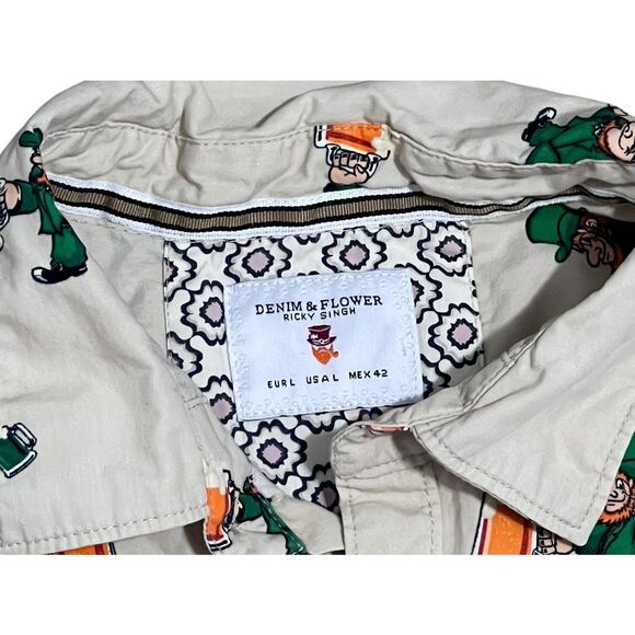 Denim & Flower Ricky Singh Button Up Shirt St Patrick's Leprechaun Beer size L - Picture 2 of 4